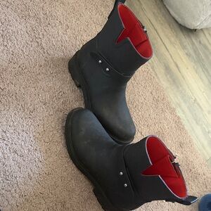 rag & bone Black Leather Winter Rain Boots with Red Lining